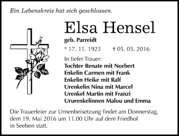 Traueranzeige von Elsa Hensel von Mitteldeutsche Zeitung Halle/Saalkreis
