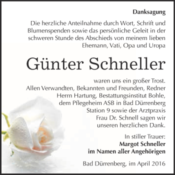 Traueranzeige von Günter Schneller von Super Sonntag Merseburg