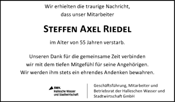 Traueranzeige von Steffen Axel Riedel von Mitteldeutsche Zeitung Halle/Saalkreis