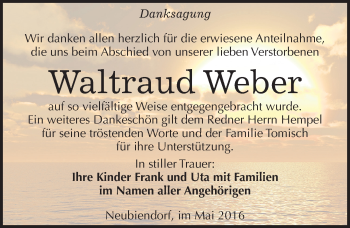 Traueranzeige von Waltraud Weber von Mitteldeutsche Zeitung Merseburg/Querfurt