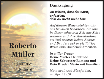 Traueranzeige von Roberto Müller von Mitteldeutsche Zeitung Zeitz