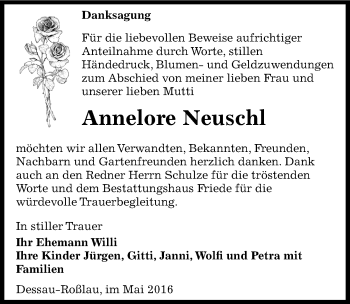 Traueranzeige von Annelore Neuschl von Mitteldeutsche Zeitung Dessau-Roßlau