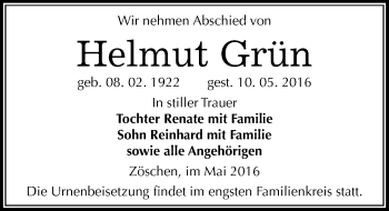 Traueranzeige von Helmut Grün von Mitteldeutsche Zeitung Merseburg/Querfurt