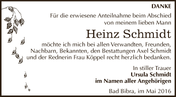 Traueranzeige von Heinz Schmidt von WVG - Wochenspiegel NMB / WSF / ZTZ