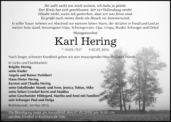 Traueranzeige von Karl Hering von Mitteldeutsche Zeitung Sangerhausen