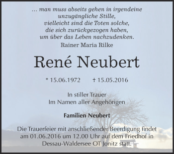 Traueranzeige von René Neubert von WVG - Wochenspiegel Dessau / Köthen