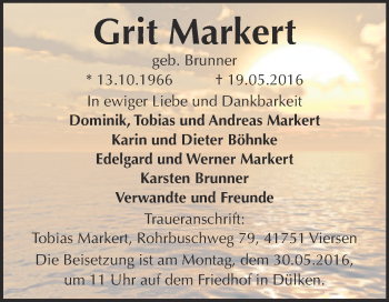 Traueranzeige von Grit Markert von WVG - Wochenspiegel Merseburg