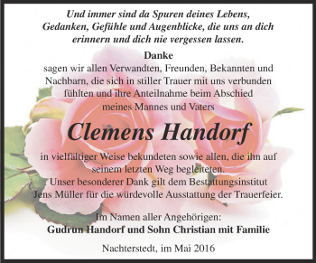 Traueranzeige von Clemens Handorf von Super Sonntag Aschersleben