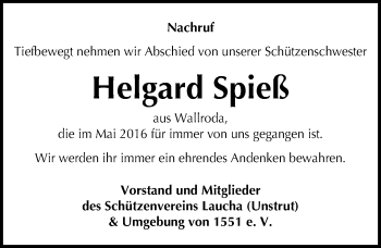 Traueranzeige von Helgard Spieß von Mitteldeutsche Zeitung Naumburg/Nebra