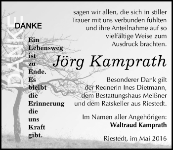 Traueranzeige von Jörg Kamprath von Mitteldeutsche Zeitung Sangerhausen