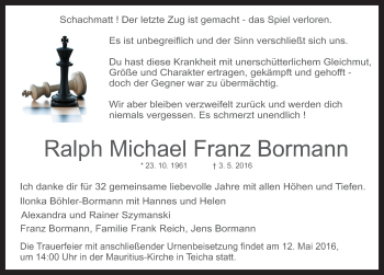Traueranzeige von Ralph Michael Franz Bormann von Mitteldeutsche Zeitung Halle/Saalkreis