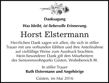 Traueranzeige von Horst Elstermann von Mitteldeutsche Zeitung Bernburg