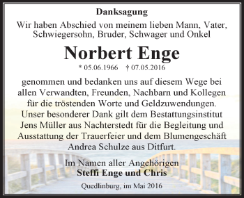 Traueranzeige von Norbert Enge von Mitteldeutsche Zeitung Quedlinburg