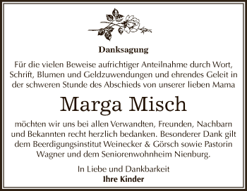 Traueranzeige von Marga Misch von Super Sonntag Bernburg