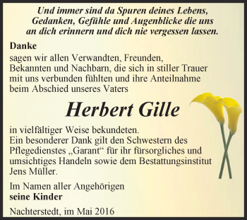 Traueranzeige von Herbert Gille von Super Sonntag Aschersleben