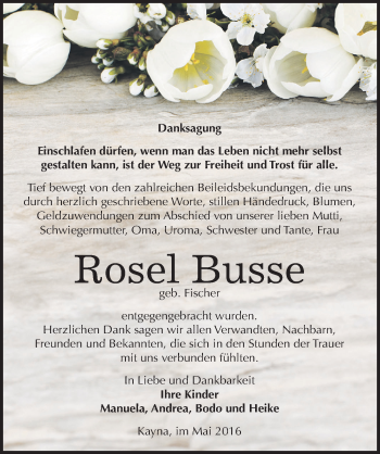Traueranzeige von Rosel Busse von Mitteldeutsche Zeitung Zeitz