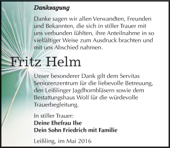 Traueranzeige von Fritz Helm von Mitteldeutsche Zeitung Weißenfels