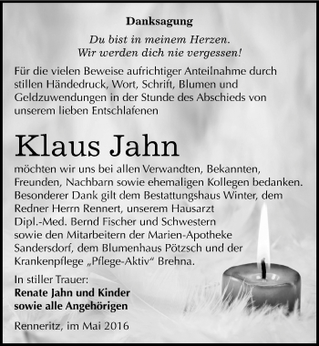 Traueranzeige von Klaus Jahn von Mitteldeutsche Zeitung Bitterfeld