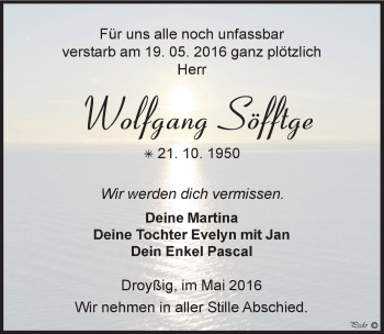 Traueranzeige von Wolfgang Söfftge von Mitteldeutsche Zeitung Zeitz