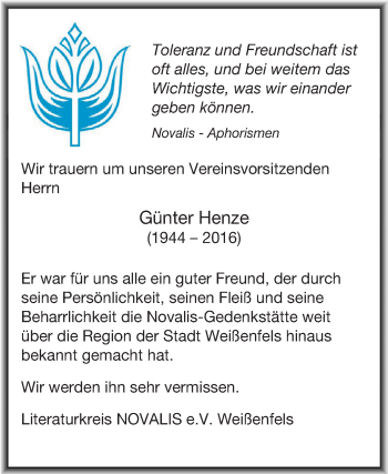 Traueranzeige von Günter Henze von WVG - Wochenspiegel NMB / WSF / ZTZ