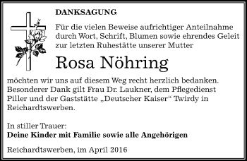 Traueranzeige von Rosa Nöhring von Mitteldeutsche Zeitung Weißenfels