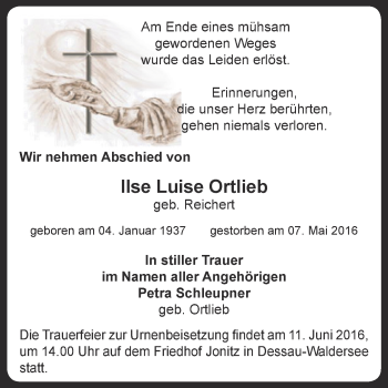 Traueranzeige von Ilse Luise Ortlieb von WVG - Wochenspiegel Dessau / Köthen