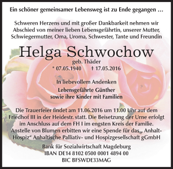 Traueranzeige von Helga Schwochow von Mitteldeutsche Zeitung Dessau-Roßlau