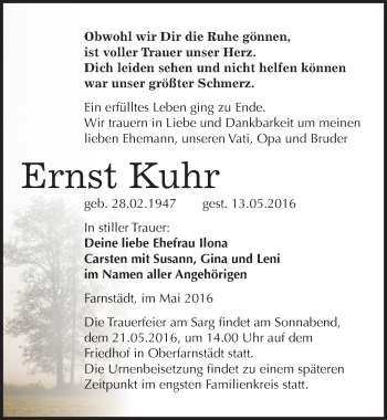 Traueranzeige von Ernst Kuhr von Mitteldeutsche Zeitung Merseburg/Querfurt