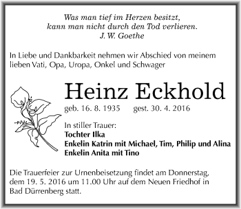 Traueranzeige von Heinz Eckhold von Mitteldeutsche Zeitung Merseburg/Querfurt