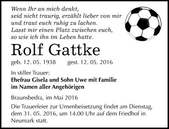 Traueranzeige von Rolf Gattke von Mitteldeutsche Zeitung Merseburg/Querfurt