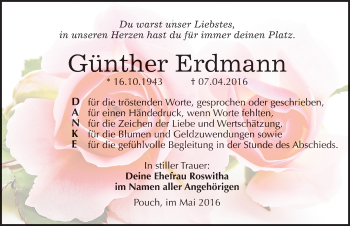 Traueranzeige von Günther Erdmann von Mitteldeutsche Zeitung Bitterfeld