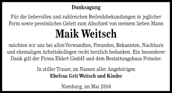 Traueranzeige von Maik Weitsch von Mitteldeutsche Zeitung Bernburg