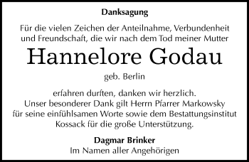 Traueranzeige von Hannelore Godau von Mitteldeutsche Zeitung Wittenberg