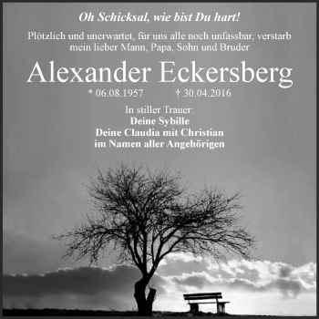 Traueranzeige von Alexander Eckersberg von WVG - Wochenspiegel Merseburg