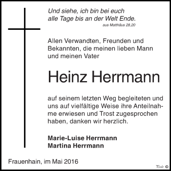Traueranzeige von Heinz Herrmann von Super Sonntag Zeitz