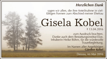 Traueranzeige von Gisela Kobel von WVG - Wochenspiegel Dessau / Köthen