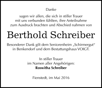 Traueranzeige von Berthold Schreiber von Mitteldeutsche Zeitung Halle/Saalkreis