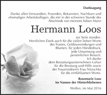 Traueranzeige von Hermann Loos von WVG - Wochenspiegel Bitterfeld