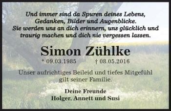 Traueranzeige von Simon Zühlke von Mitteldeutsche Zeitung Zeitz