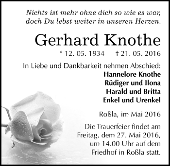 Traueranzeige von Gerhard Knothe von Mitteldeutsche Zeitung Sangerhausen
