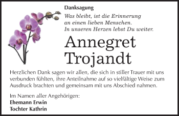 Traueranzeige von Annegret Trojandt von Mitteldeutsche Zeitung Dessau-Roßlau