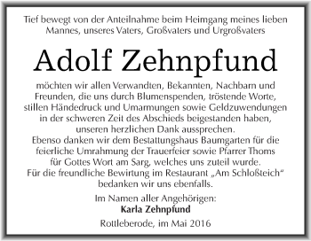 Traueranzeige von Adolf Zehnpfund von WVG - Wochenspiegel SGH