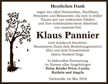 Traueranzeige von Klaus Pannier von WVG - Wochenspiegel Dessau / Köthen