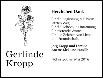 Traueranzeige von Gerlinde Kropp von Mitteldeutsche Zeitung Halle/Saalkreis