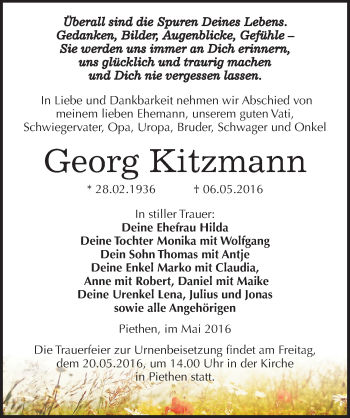 Traueranzeige von Georg Kitzmann von Mitteldeutsche Zeitung Köthen