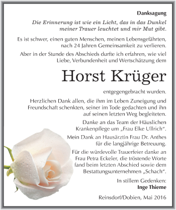 Traueranzeige von Horst Krüger von Mitteldeutsche Zeitung Wittenberg