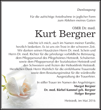 Traueranzeige von Kurt Bergner von Mitteldeutsche Zeitung Mansfelder Land