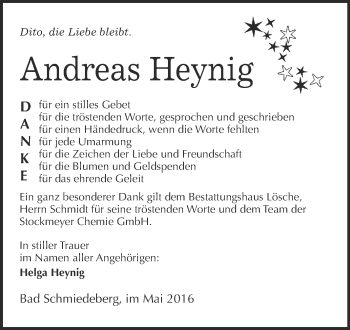 Traueranzeige von Andreas Heynig von WVG - Wochenspiegel Wittenberg