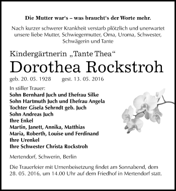 Traueranzeige von Dorothea Rockstroh von Mitteldeutsche Zeitung Naumburg/Nebra