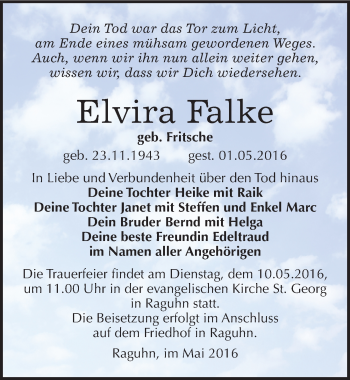 Traueranzeige von Elvira Falke von Mitteldeutsche Zeitung Dessau-Roßlau